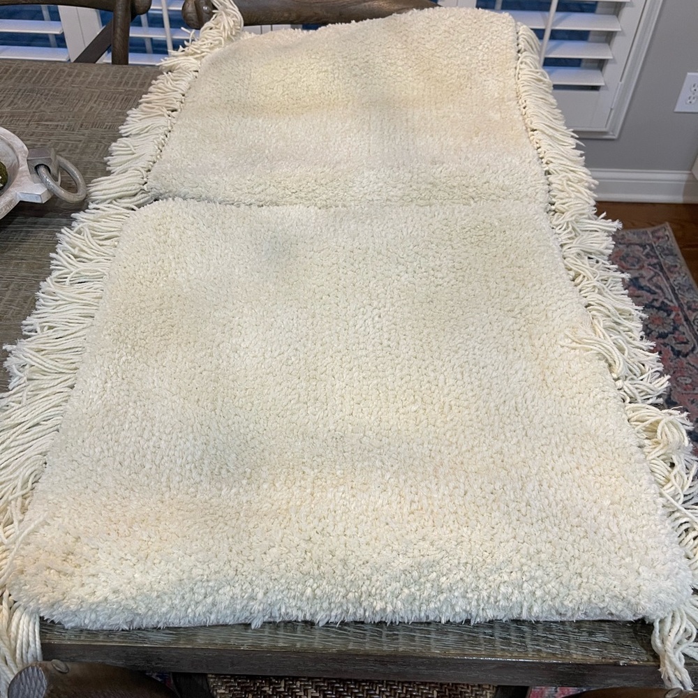 Pottery Barn cream boucle with fringe pillow cover pair